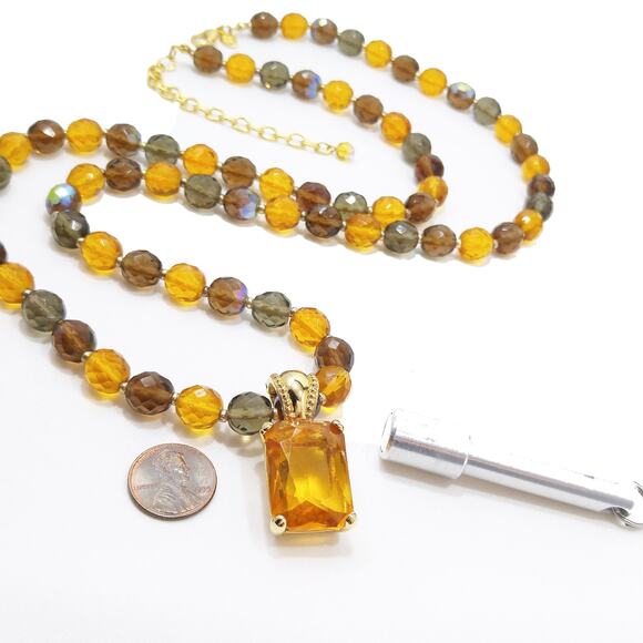 Joan Rivers Long Beaded Necklace Amber Crystal Pendant Gold Tone 38” Vintage - Picture 4 of 10